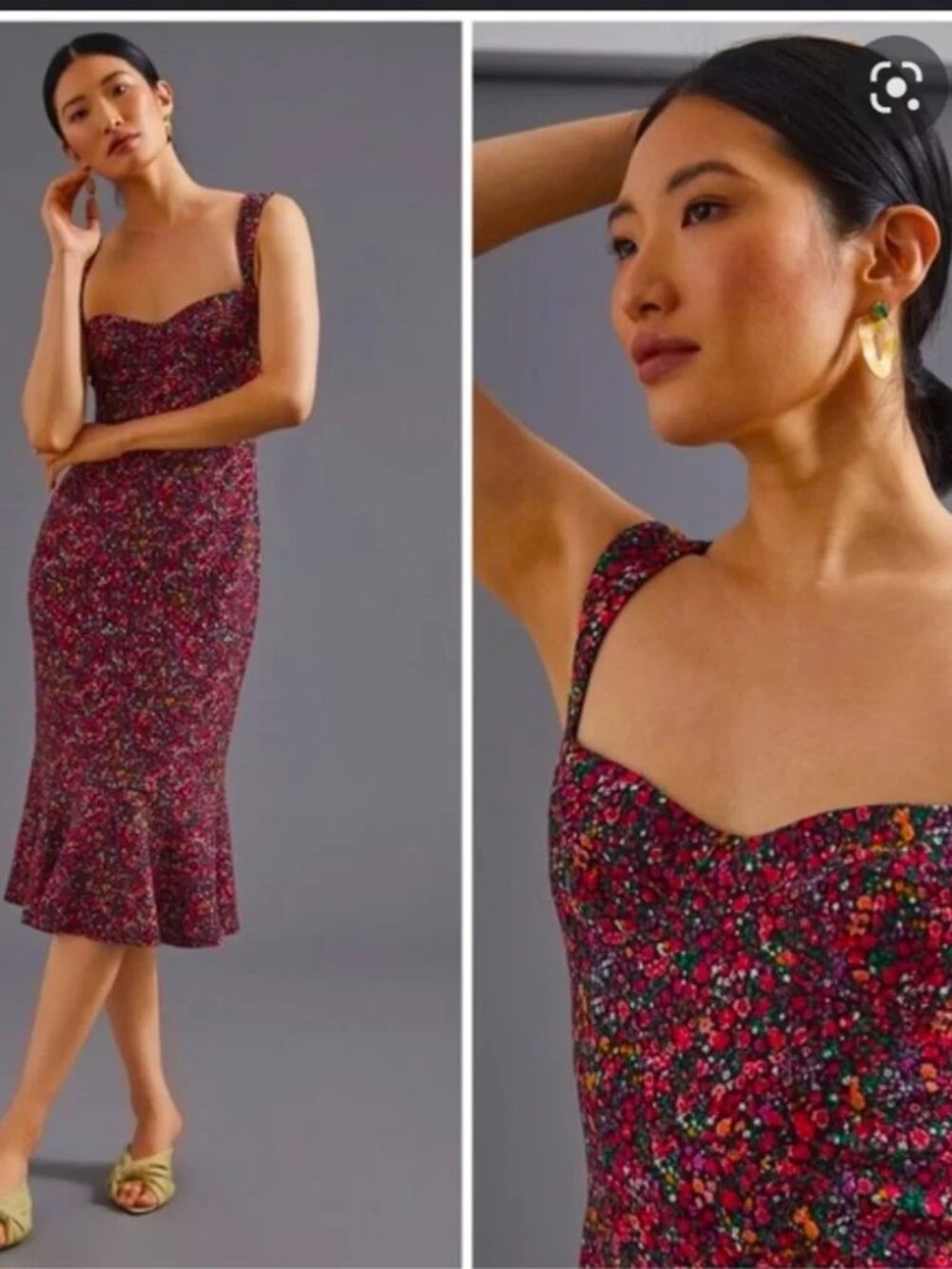 Anthropologie Hutch Sweetheart Floral Midi Dress Stretch Size M